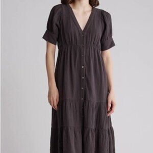 Madewell Lightspun Tiered Button Front Midi Dress